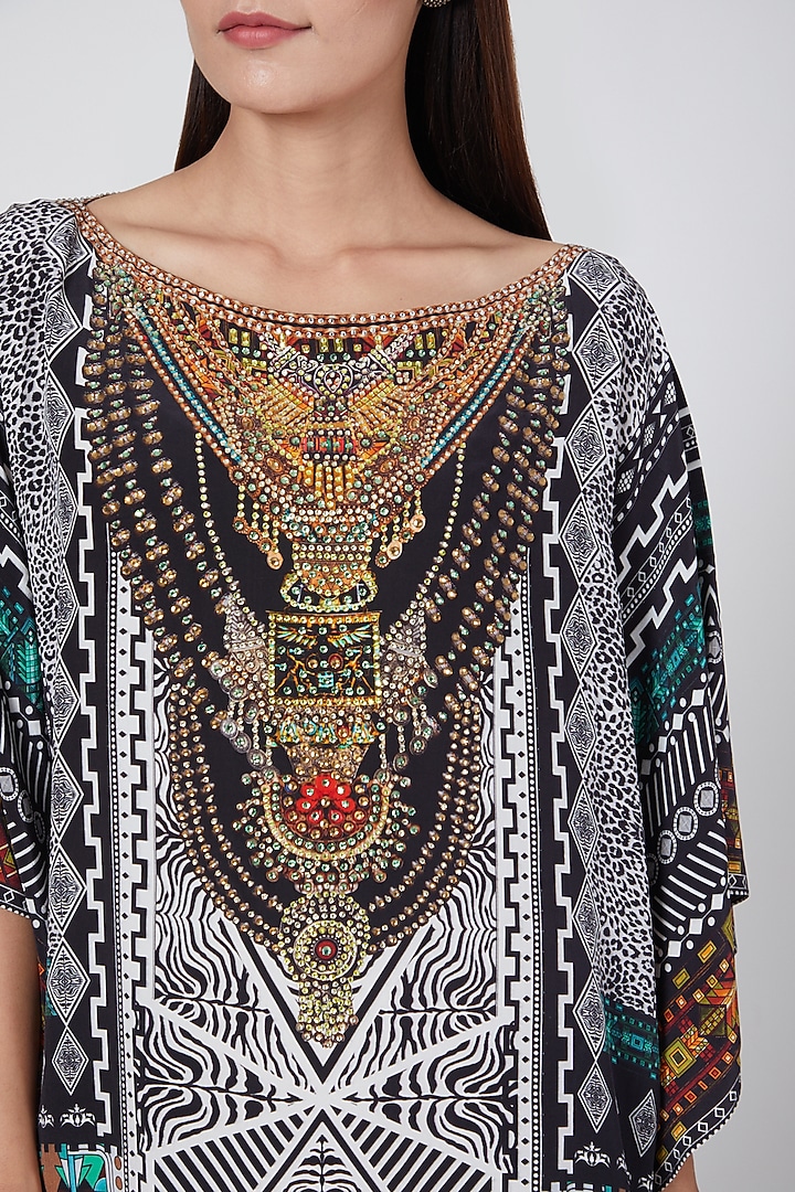 Emerald Green Embellished & Printed Kaftan by First Resort by Ramola Bachchan at Pernia's Pop Up Shop