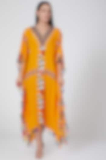 Yellow Printed Kaftan With Tassels by First Resort by Ramola Bachchan
