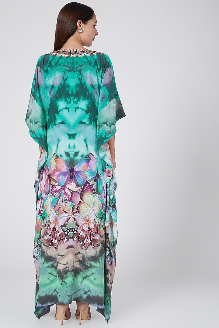 Emerald Green Digital Printed Kaftan by First Resort by Ramola Bachchan at Pernia's Pop Up Shop
