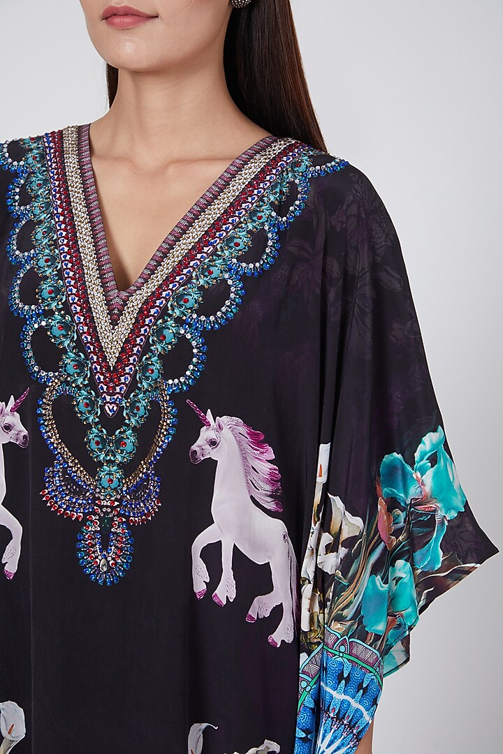 Black Unicorn Print Kaftan by First Resort by Ramola Bachchan at Pernia's Pop Up Shop