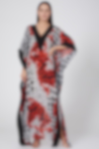 Red Baroque Printed Kaftan by First Resort by Ramola Bachchan