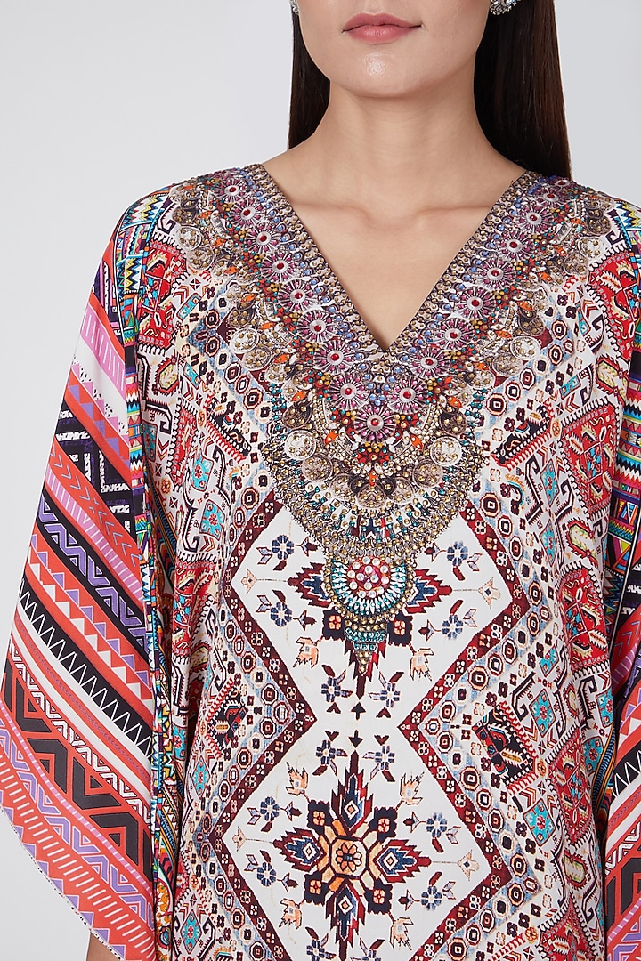 Blush Pink Geometric Print Kaftan by First Resort by Ramola Bachchan at Pernia's Pop Up Shop