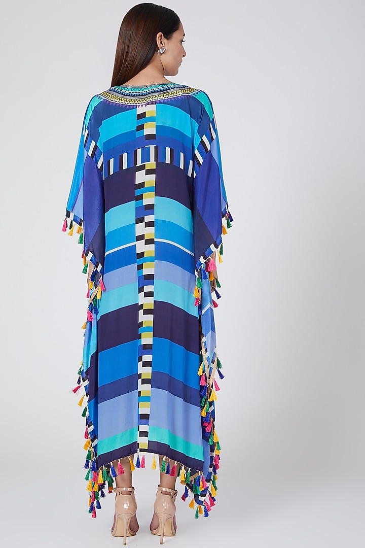 Sky Blue Geometric Print Kaftan by First Resort by Ramola Bachchan at Pernia's Pop Up Shop