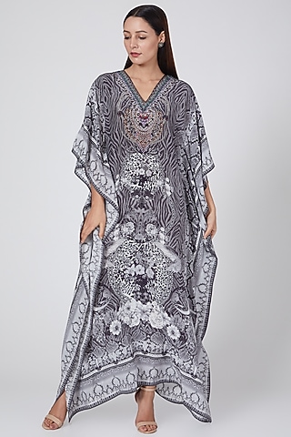 Grey Animal Print Kaftan by First Resort by Ramola Bachchan