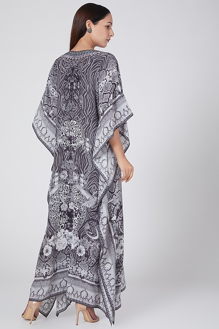 Grey Animal Print Kaftan by First Resort by Ramola Bachchan at Pernia's Pop Up Shop