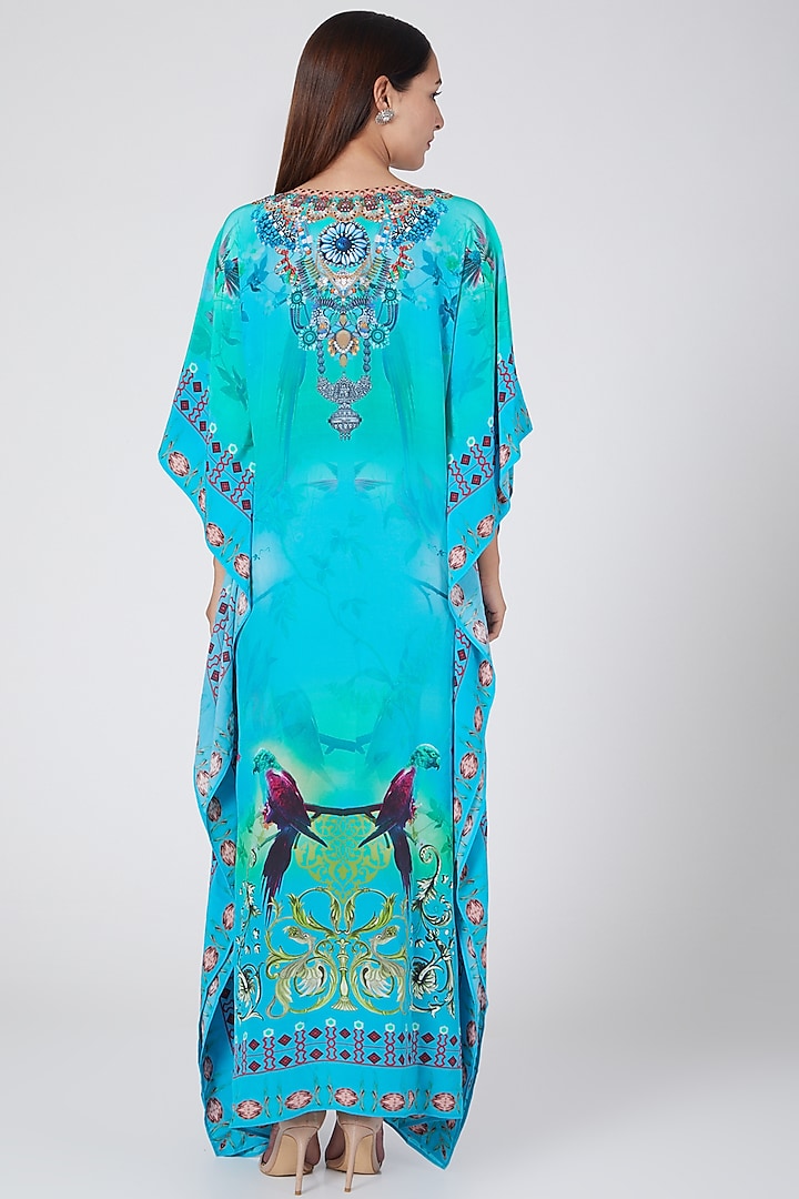 Cobalt Blue Digital Printed Kaftan by First Resort by Ramola Bachchan at Pernia's Pop Up Shop