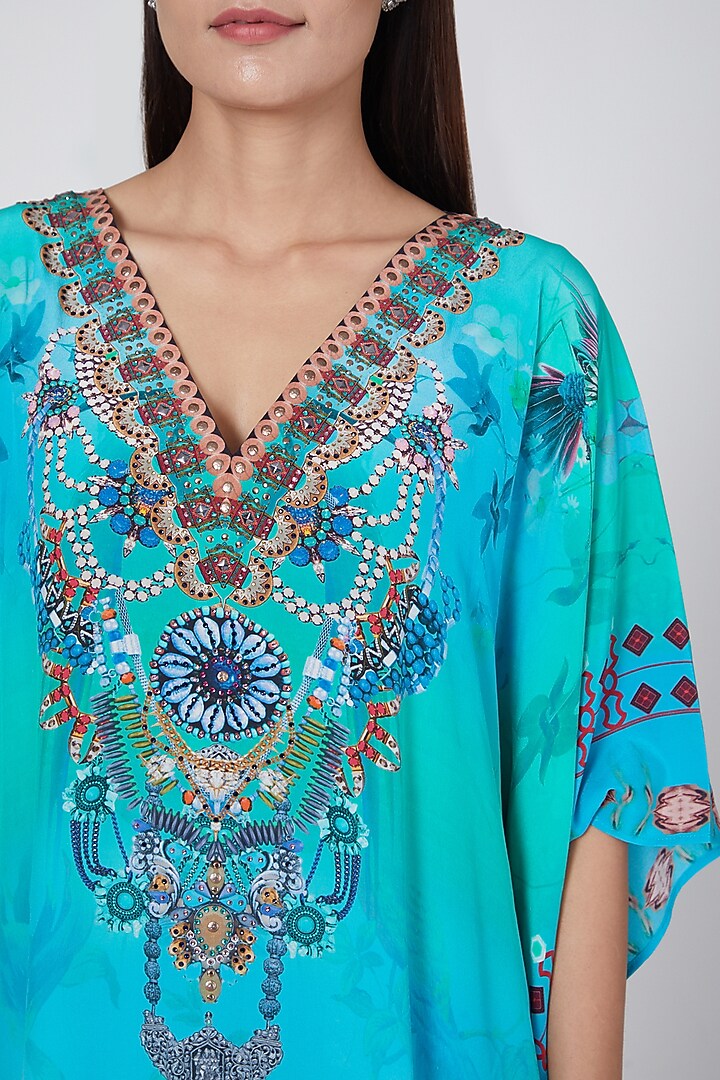 Cobalt Blue Digital Printed Kaftan by First Resort by Ramola Bachchan at Pernia's Pop Up Shop