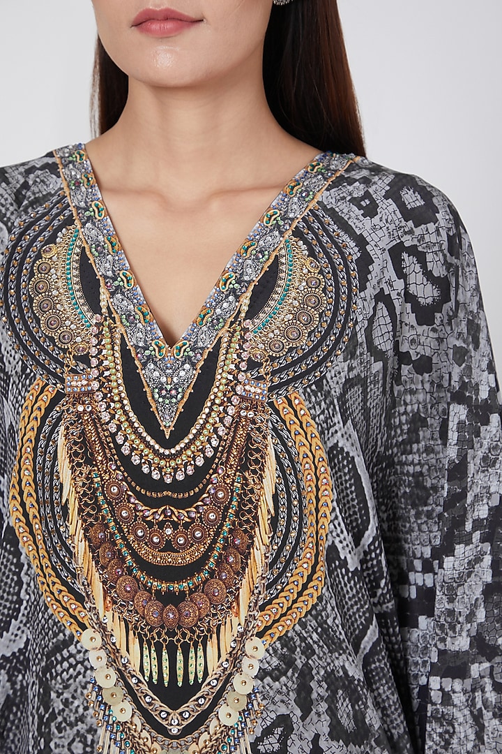 Grey Python Printed Kaftan by First Resort by Ramola Bachchan at Pernia's Pop Up Shop