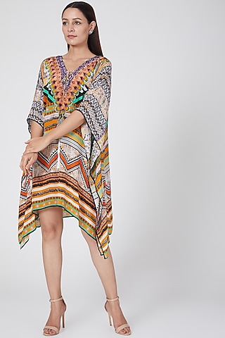 Orange Geometric Printed Kaftan by First Resort by Ramola Bachchan