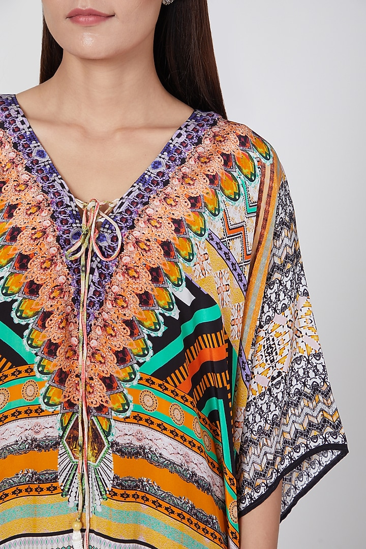Orange Geometric Printed Kaftan by First Resort by Ramola Bachchan at Pernia's Pop Up Shop