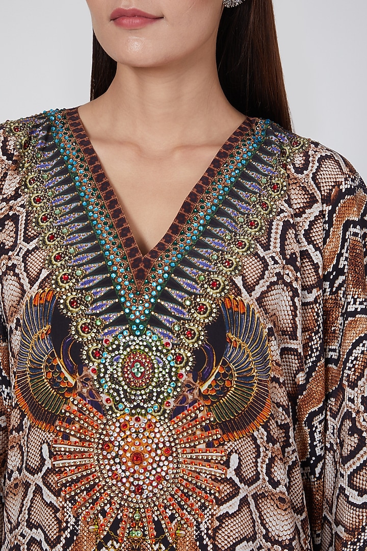 Brown Animal Print Kaftan by First Resort by Ramola Bachchan at Pernia's Pop Up Shop