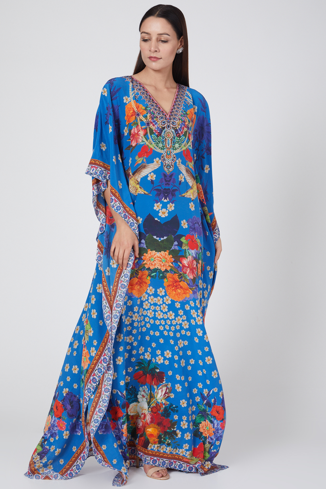 Cobalt Blue & Orange Printed Kaftan by First Resort by Ramola Bachchan at Pernia's Pop Up Shop