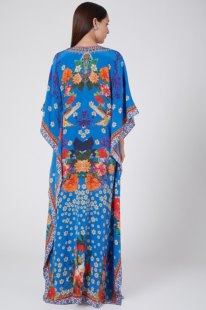 Cobalt Blue & Orange Printed Kaftan by First Resort by Ramola Bachchan at Pernia's Pop Up Shop