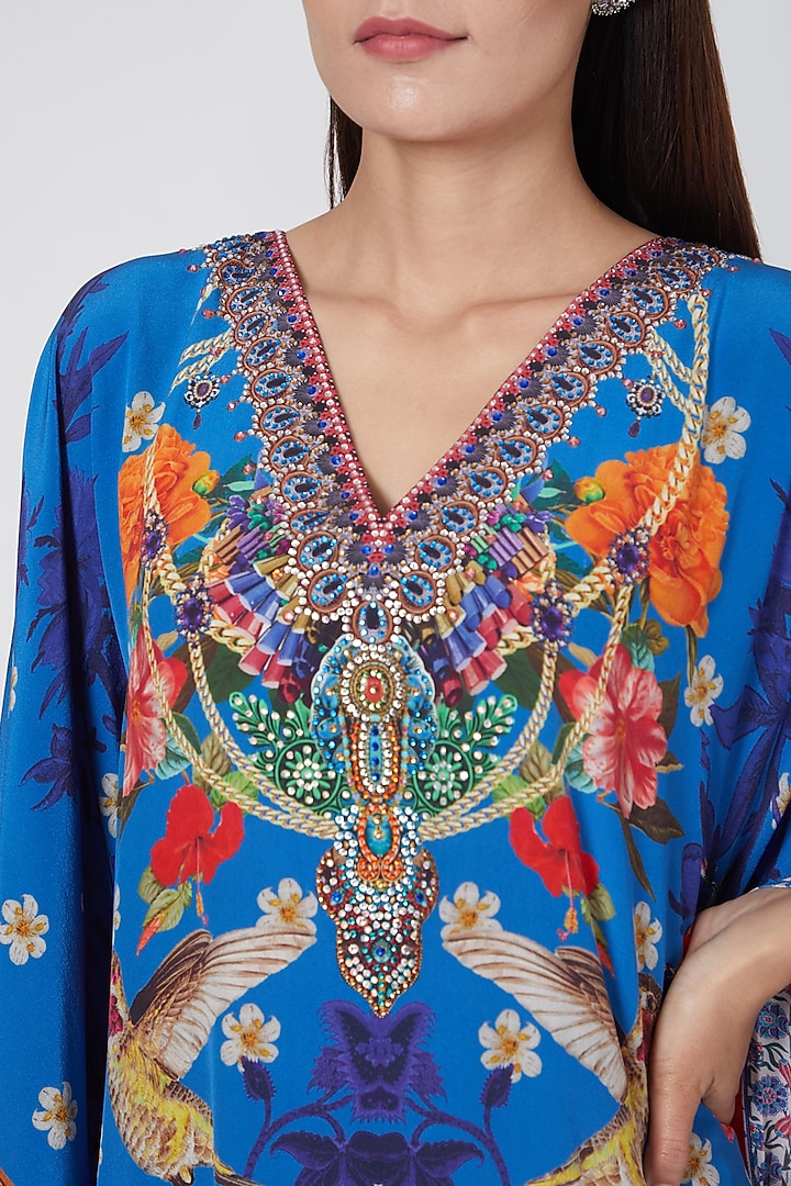 Cobalt Blue & Orange Printed Kaftan by First Resort by Ramola Bachchan at Pernia's Pop Up Shop