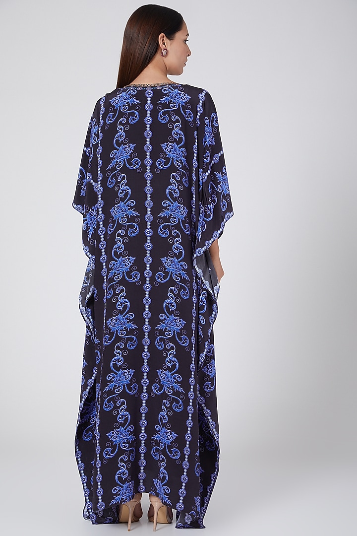 Cobalt Blue & Black Digital Printed Kaftan by First Resort by Ramola Bachchan at Pernia's Pop Up Shop