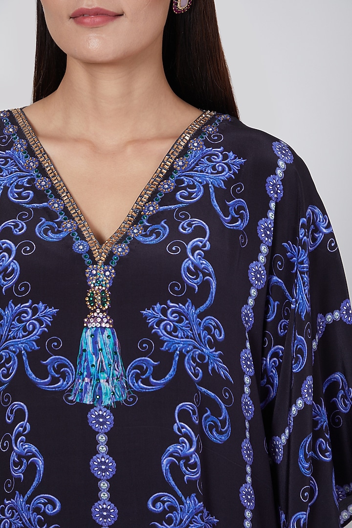 Cobalt Blue & Black Digital Printed Kaftan by First Resort by Ramola Bachchan at Pernia's Pop Up Shop