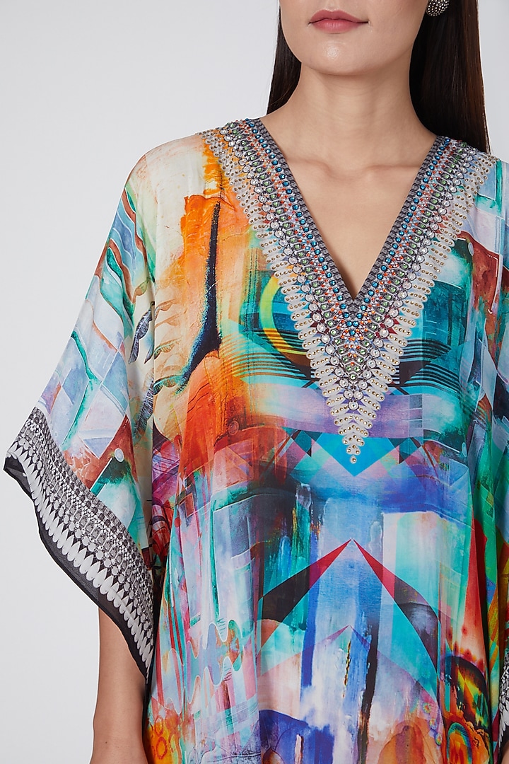 Cobalt Blue Digital Printed Kaftan by First Resort by Ramola Bachchan at Pernia's Pop Up Shop