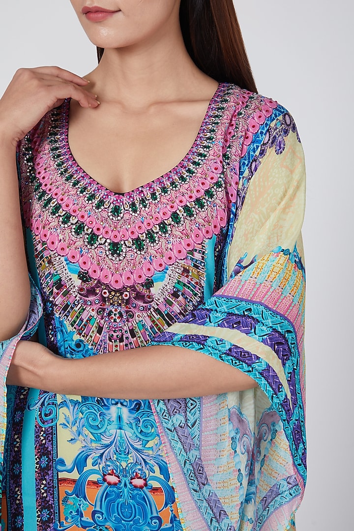 Sky Blue Crystal Embellished Kaftan by First Resort by Ramola Bachchan at Pernia's Pop Up Shop