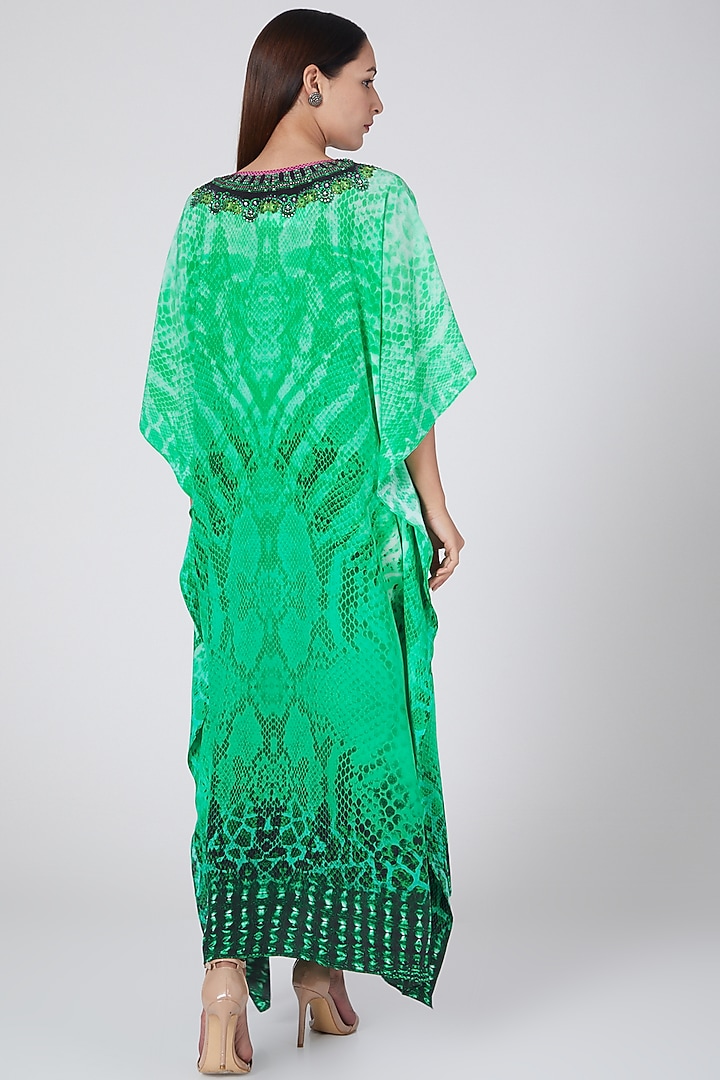 Emerald Green Animal Printed Kaftan by First Resort by Ramola Bachchan at Pernia's Pop Up Shop