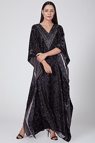 Grey Animal Printed Long Kaftan by First Resort by Ramola Bachchan