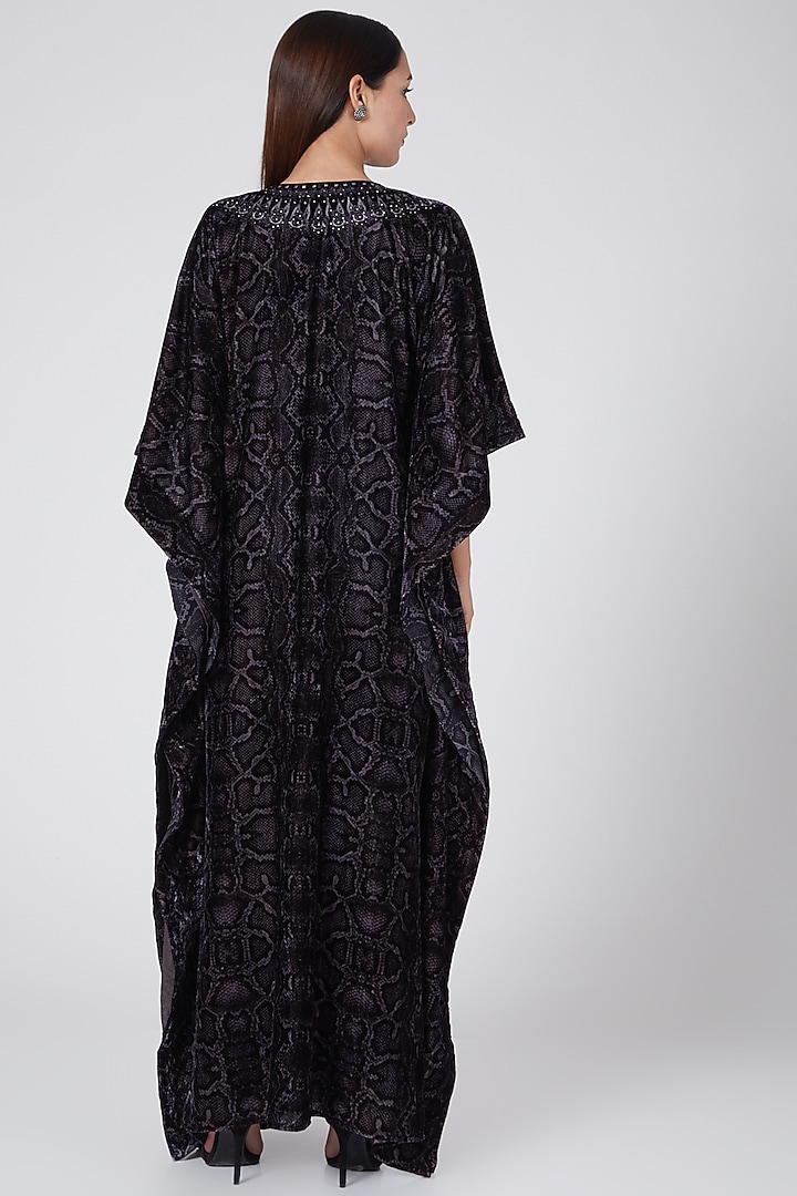 Grey Animal Printed Long Kaftan by First Resort by Ramola Bachchan at Pernia's Pop Up Shop