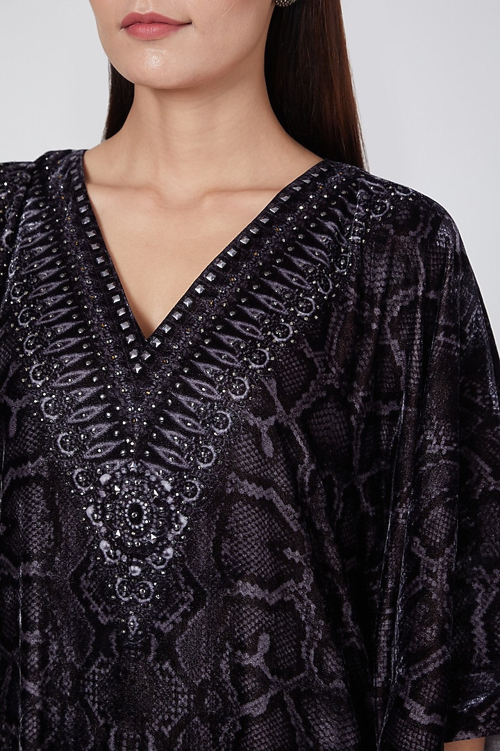 Grey Animal Printed Long Kaftan by First Resort by Ramola Bachchan at Pernia's Pop Up Shop