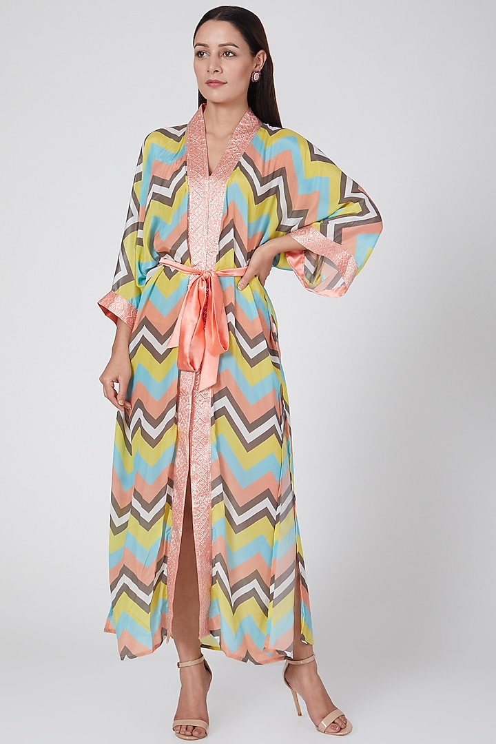 Peach & Yellow Striped Cover-Up by First Resort by Ramola Bachchan at Pernia's Pop Up Shop