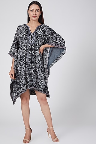 Grey Printed Long Kaftan by First Resort by Ramola Bachchan