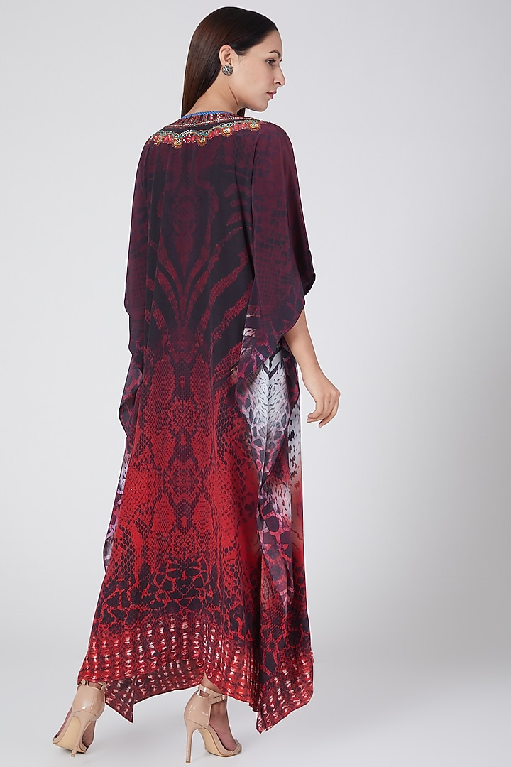 Red Python Printed Long Kaftan by First Resort by Ramola Bachchan at Pernia's Pop Up Shop
