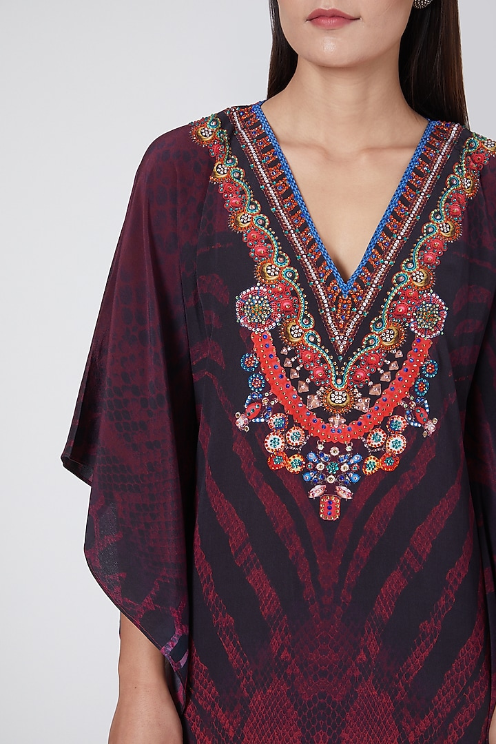 Red Python Printed Long Kaftan by First Resort by Ramola Bachchan at Pernia's Pop Up Shop