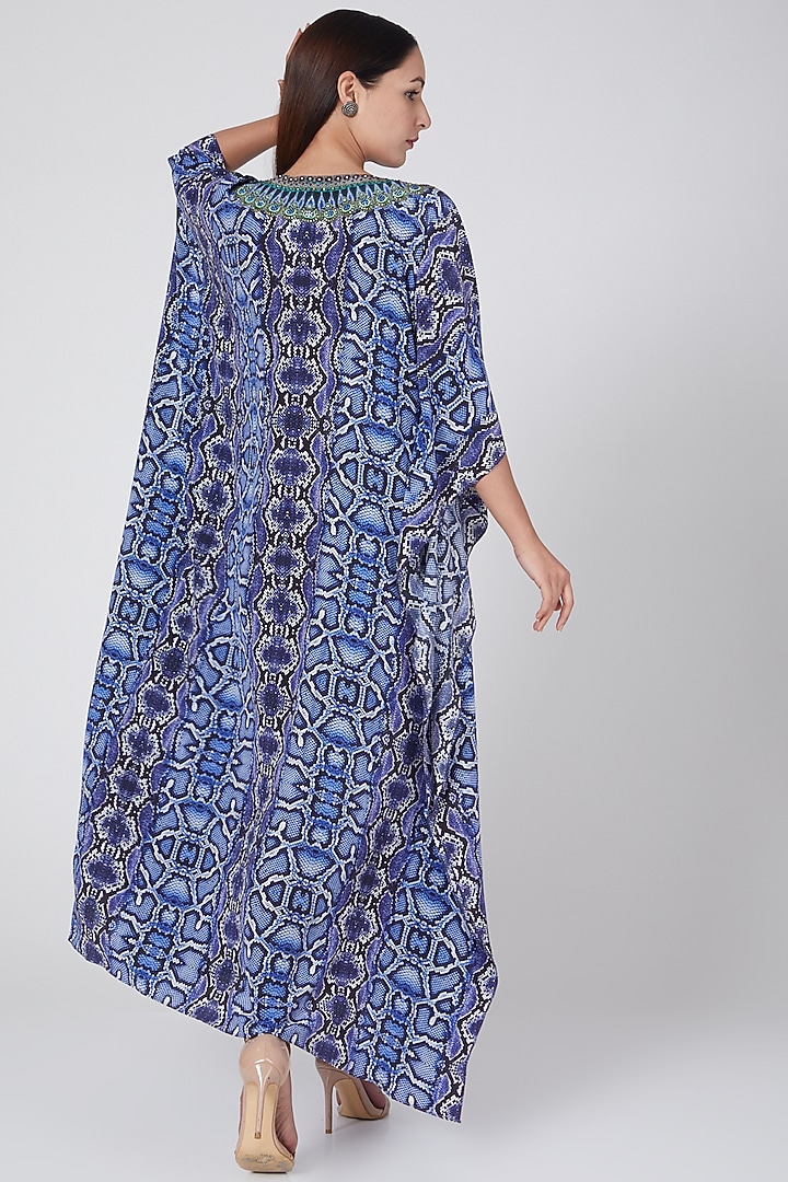 Cobalt Blue Animal Printed Kaftan by First Resort by Ramola Bachchan at Pernia's Pop Up Shop