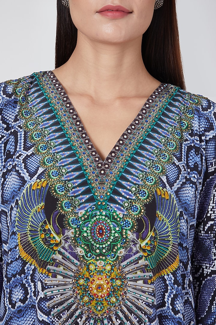 Cobalt Blue Animal Printed Kaftan by First Resort by Ramola Bachchan at Pernia's Pop Up Shop