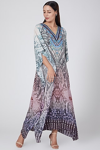 Grey & White Animal Printed Kaftan by First Resort by Ramola Bachchan