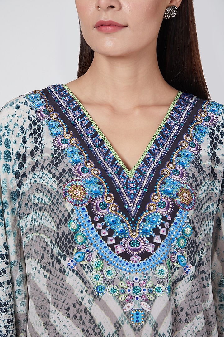 Grey & White Animal Printed Kaftan by First Resort by Ramola Bachchan at Pernia's Pop Up Shop
