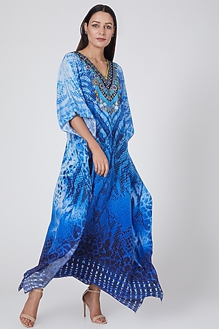 Cobalt Blue Printed Kaftan by First Resort by Ramola Bachchan