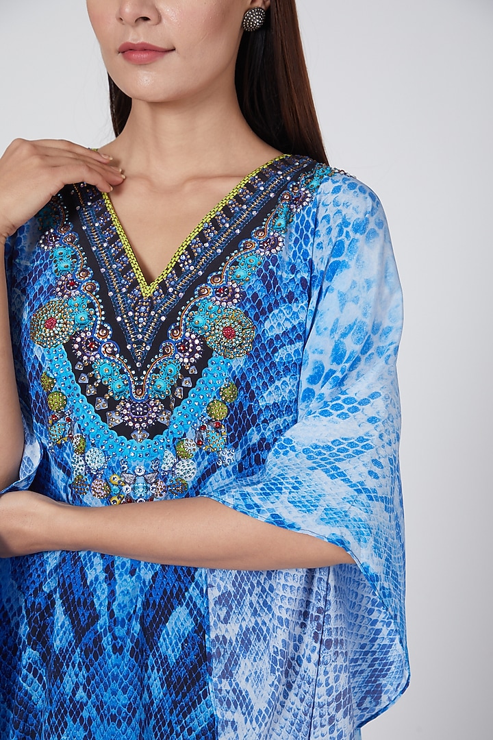 Cobalt Blue Printed Kaftan by First Resort by Ramola Bachchan at Pernia's Pop Up Shop