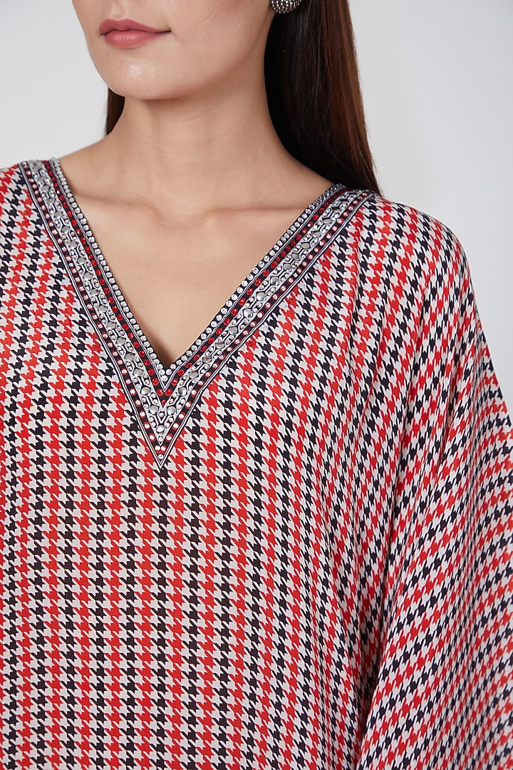 Red Geometric Printed Kaftan by First Resort by Ramola Bachchan at Pernia's Pop Up Shop