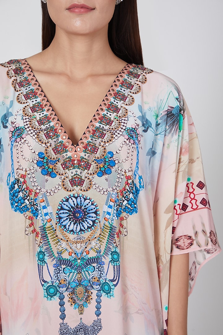 Blush Pink Digital Printed Kaftan by First Resort by Ramola Bachchan at Pernia's Pop Up Shop