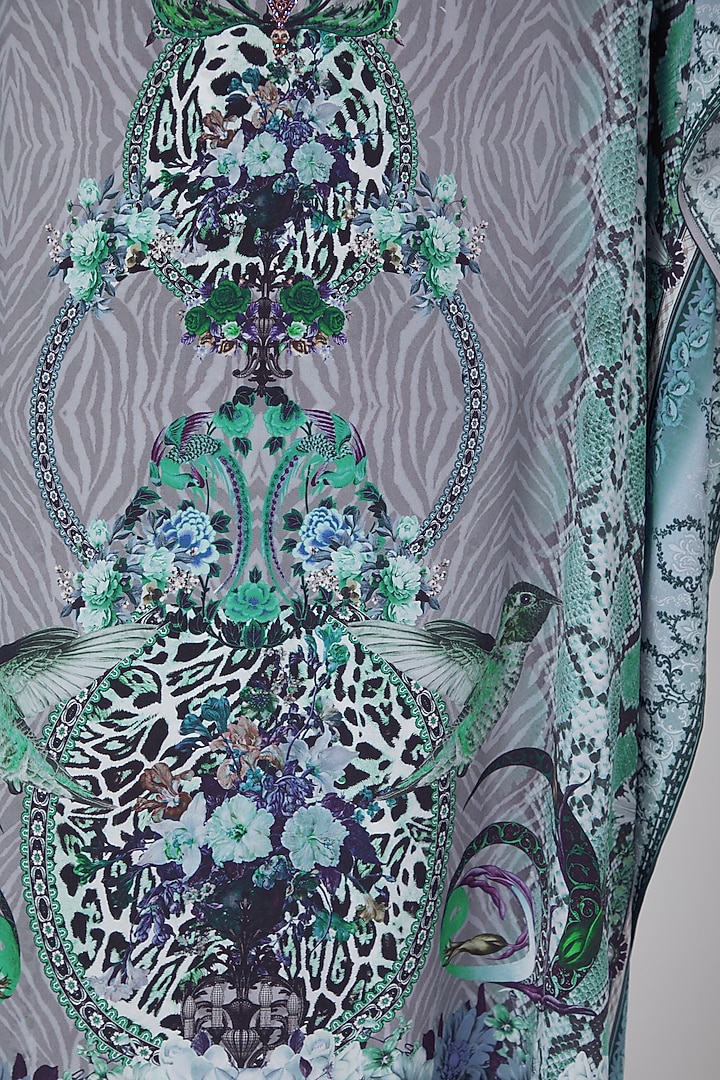 Grey & Sky Blue Animal Printed Kaftan by First Resort by Ramola Bachchan at Pernia's Pop Up Shop