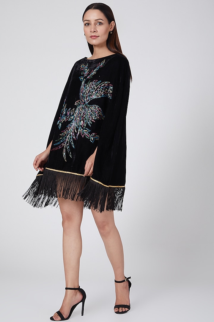Black Embellished Poncho Top by First Resort by Ramola Bachchan