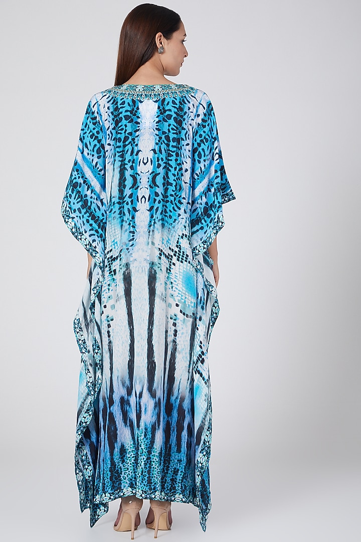 Cobalt Blue Animal Print Kaftan by First Resort by Ramola Bachchan at Pernia's Pop Up Shop