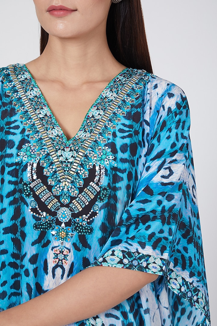 Cobalt Blue Animal Print Kaftan by First Resort by Ramola Bachchan at Pernia's Pop Up Shop
