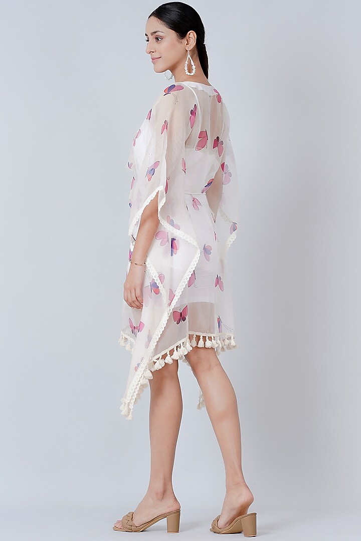 White Silk Organza Printed Kaftan by First Resort by Ramola Bachchan at Pernia's Pop Up Shop