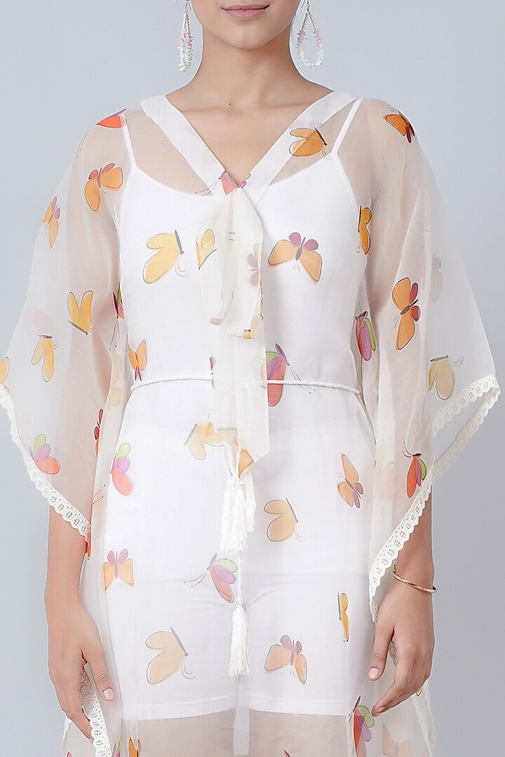 White Printed Midi Kaftan by First Resort by Ramola Bachchan at Pernia's Pop Up Shop