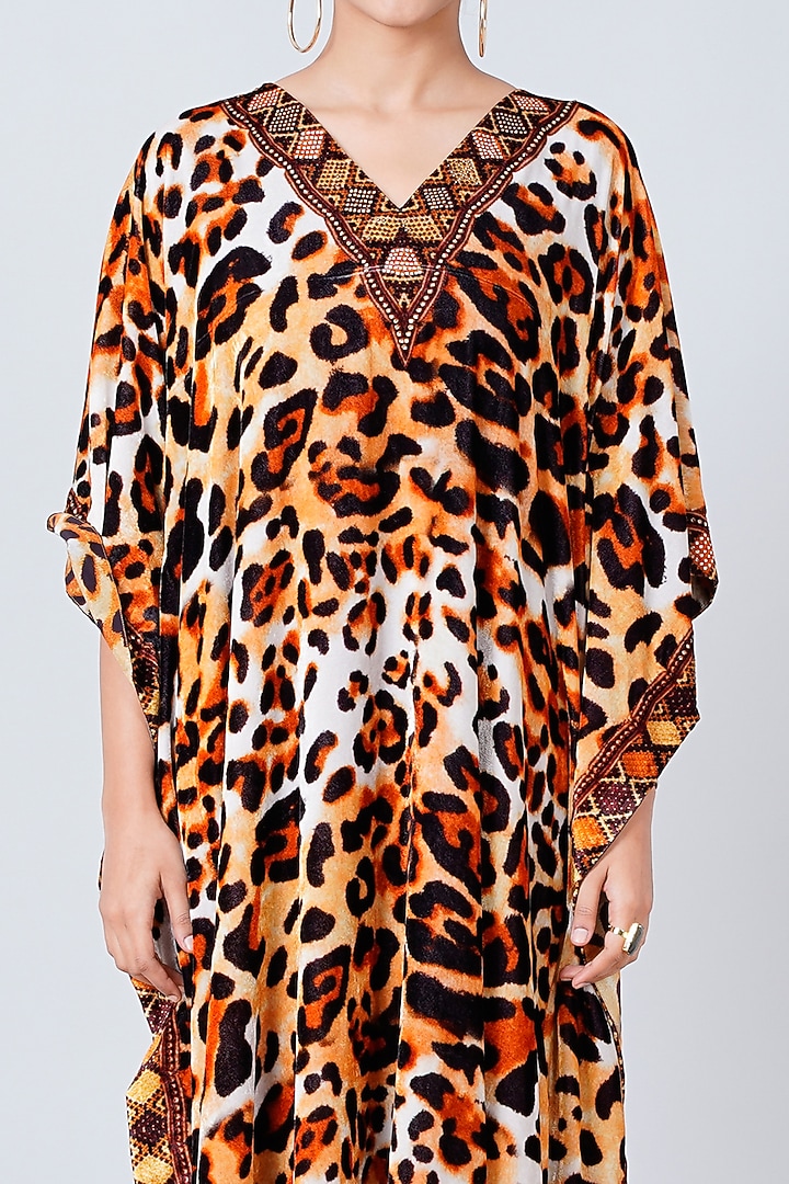 Brown Animal Printed Kaftan by First Resort by Ramola Bachchan at Pernia's Pop Up Shop