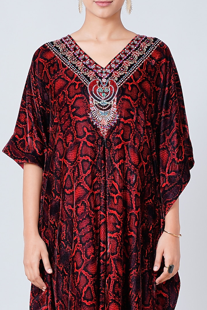 Red Animal Printed Kaftan by First Resort by Ramola Bachchan at Pernia's Pop Up Shop