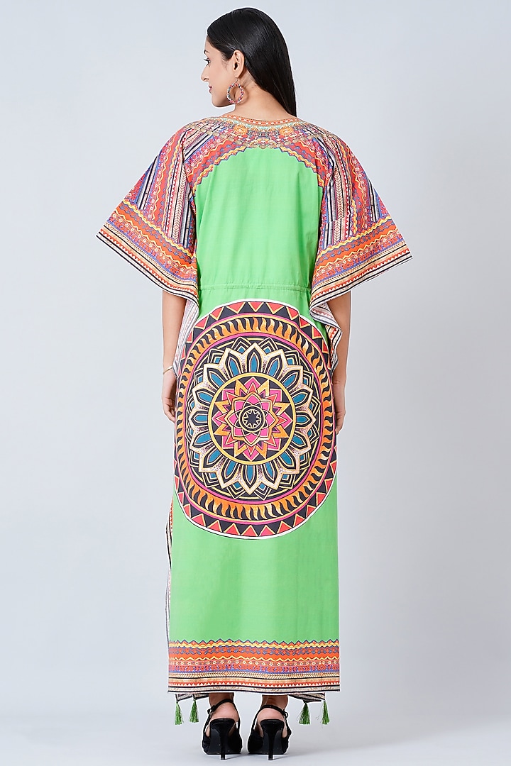 Green Tribal Printed Kaftan by First Resort by Ramola Bachchan at Pernia's Pop Up Shop