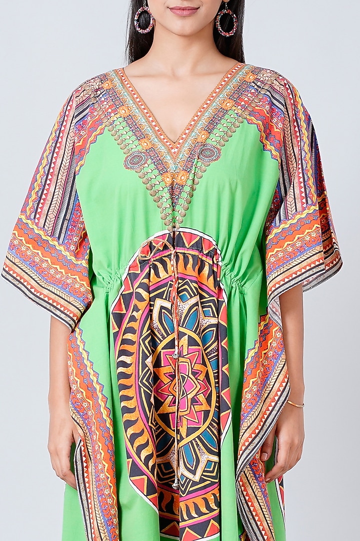 Green Tribal Printed Kaftan by First Resort by Ramola Bachchan at Pernia's Pop Up Shop