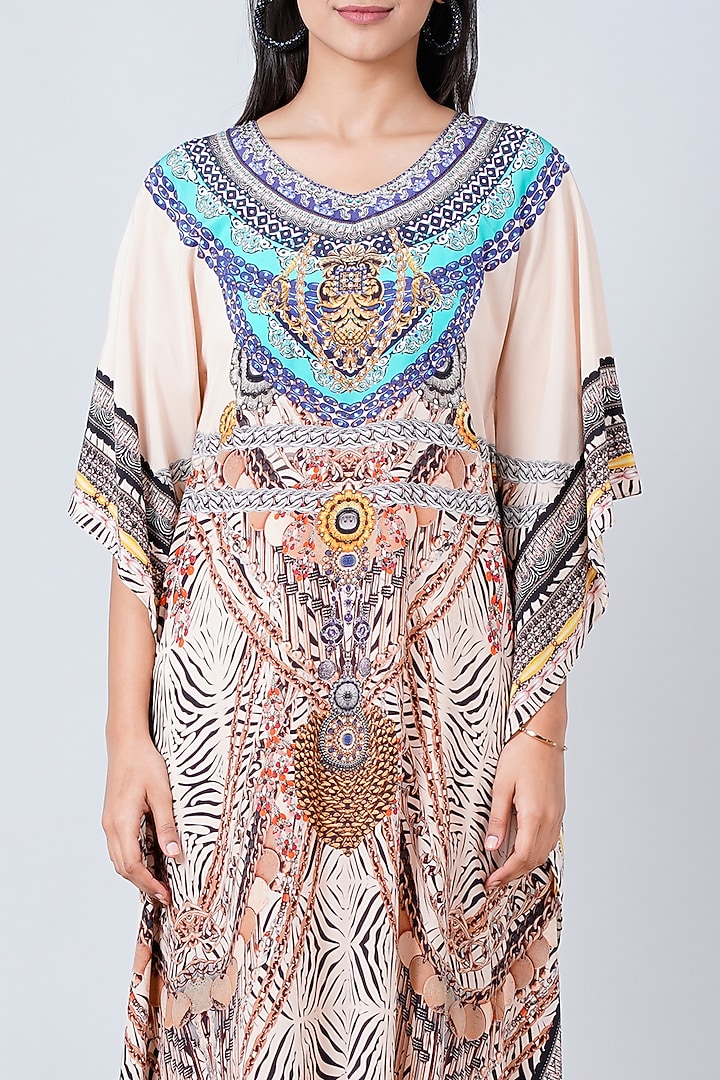 Beige Zebra Printed Kaftan by First Resort by Ramola Bachchan at Pernia's Pop Up Shop