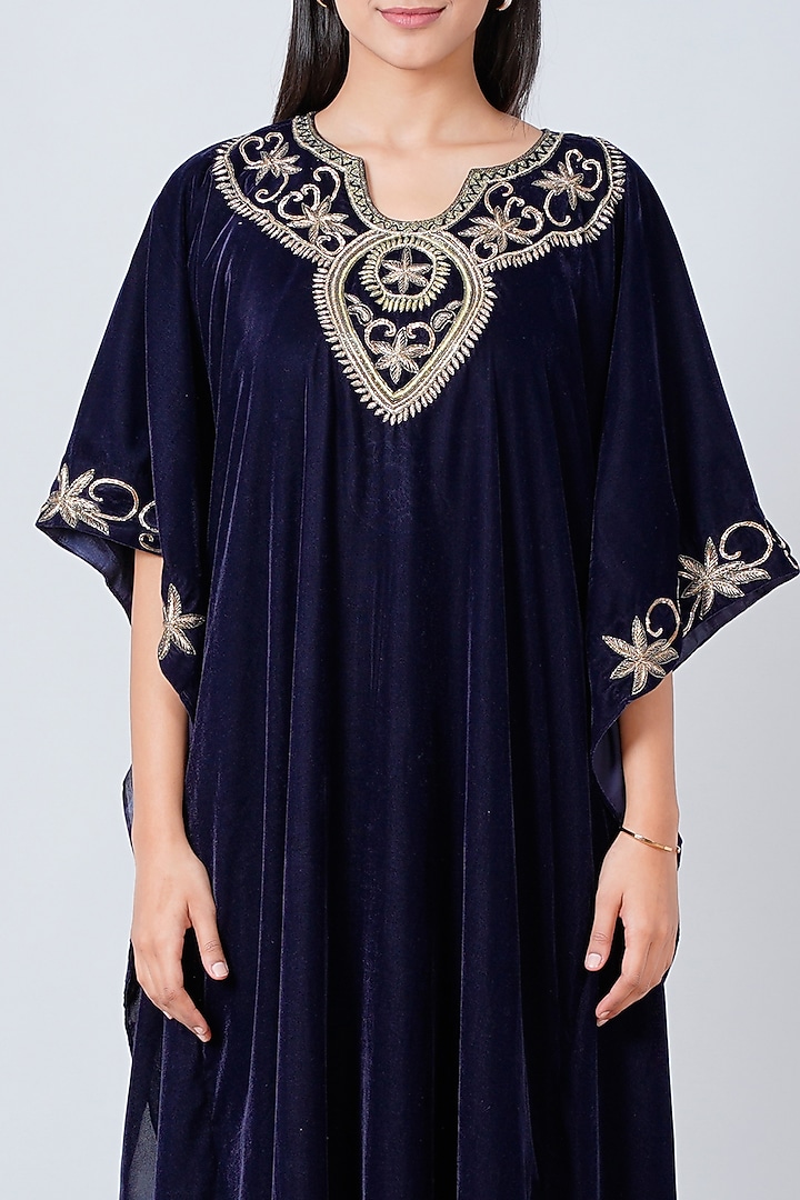 Blue Embroidered Maxi Kaftan by First Resort by Ramola Bachchan at Pernia's Pop Up Shop